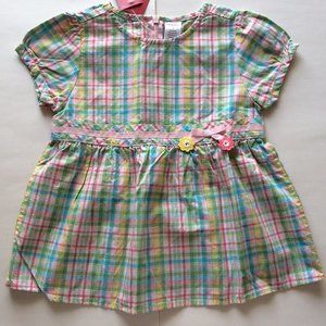 New Gymboree Happy Rainbow Top Girls 6 Shirt Plaid Pink Red Blue Yellow